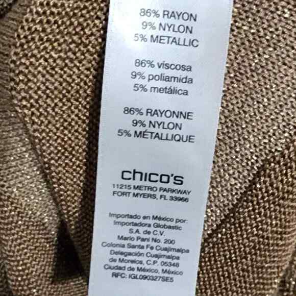 Chico's mixed rib shine pullover sweater LS pattern gold size 1 medium new!!! - Picture 7 of 7